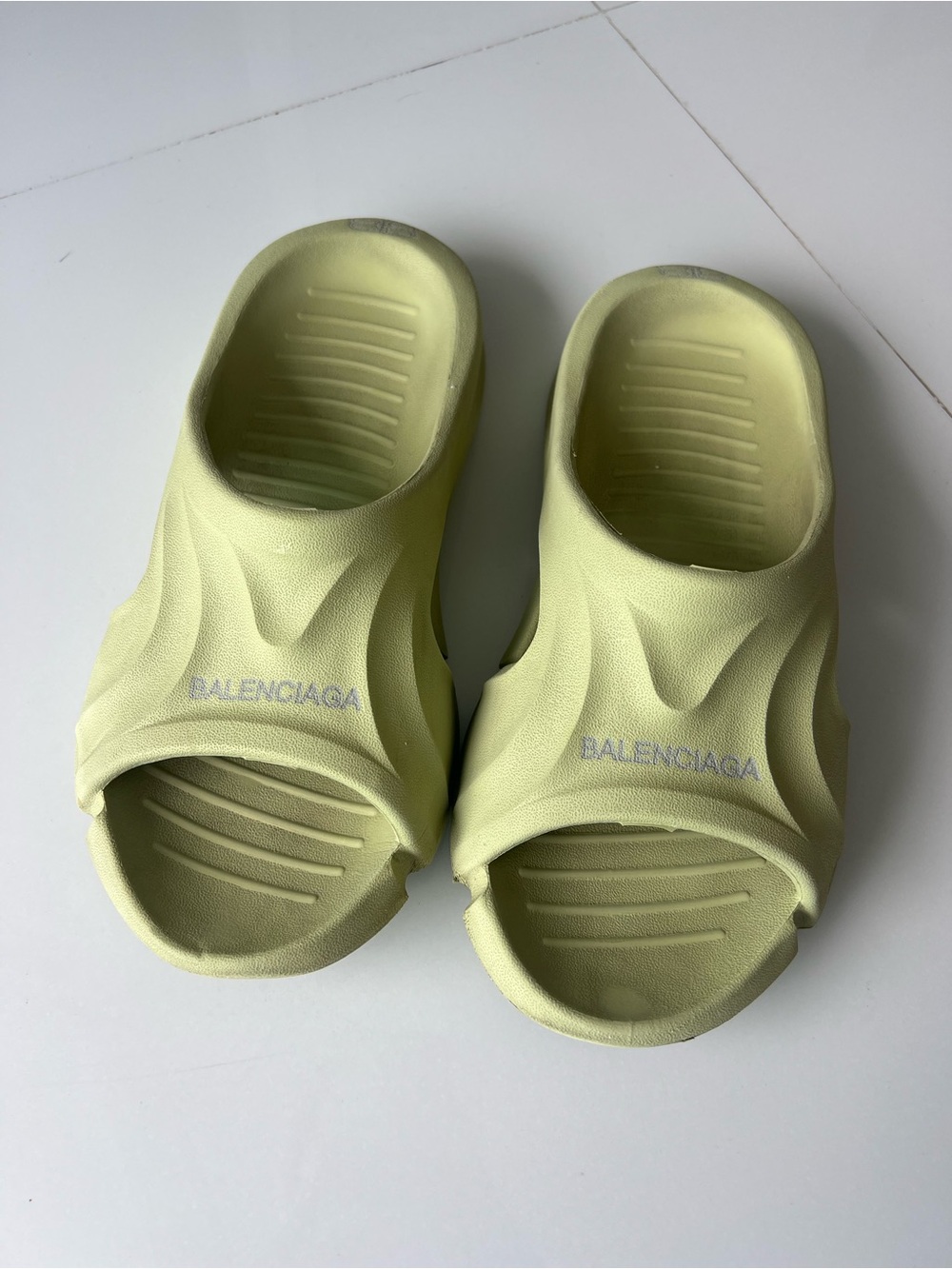 Balenciaga Men's Pale Lime Mold Foam Slide Sandals